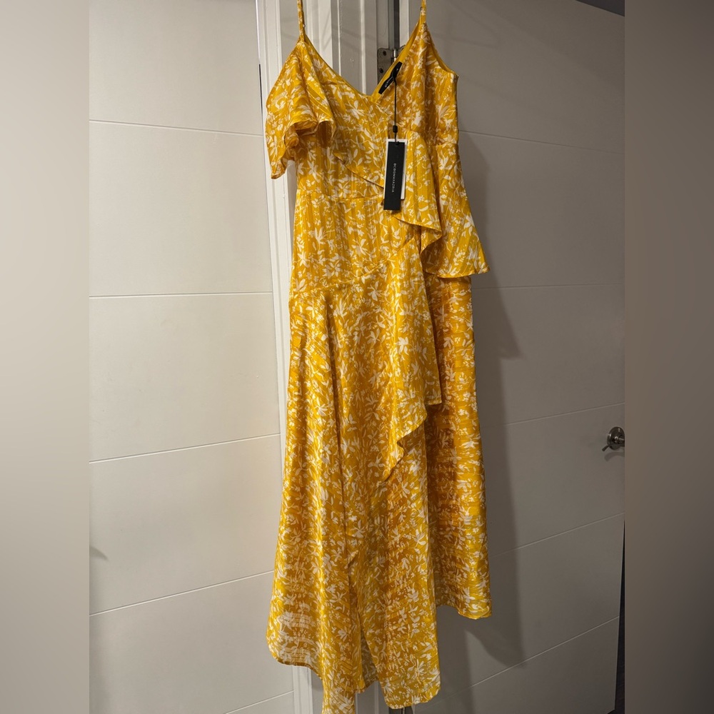 BCBGMaxAzria Asymmetrical Yellow Floral Dress